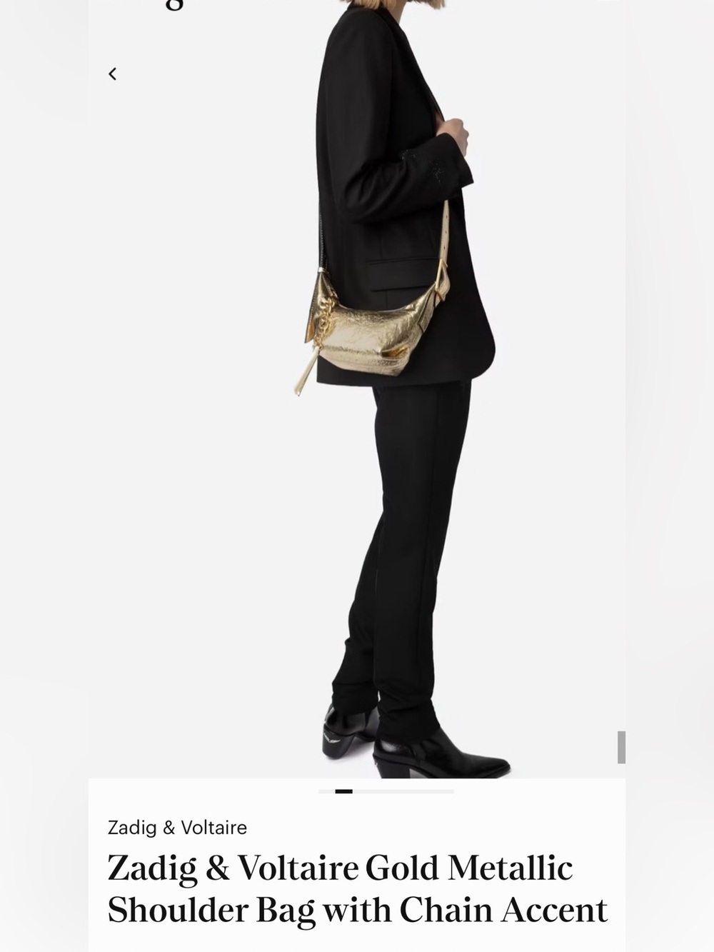 Zadig & Voltaire Gold Metallic Shoulder Bag with Chain Accent